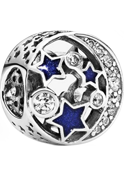Işıltılı Ay Yıldız Gümüş Charm NUR-BL00041