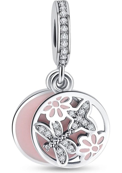 Sallantılı Pembe Kelebek Gümüş Charm NUR-BL07705