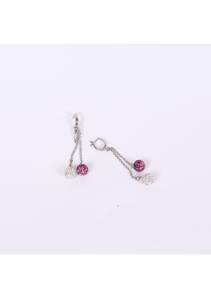 Mor Ve Beyaz Toplu Gümüş Küpe NUR-KP01862