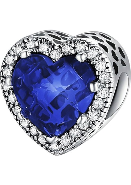 Mavi Taşlı Kalp Gümüş Charm NUR-BL00192