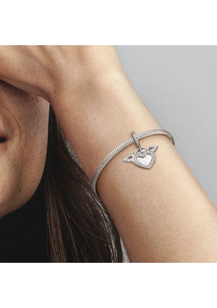 Melek Kanatlı Sallantılı Kalp Gümüş Charm NUR-BL00153 modelleri