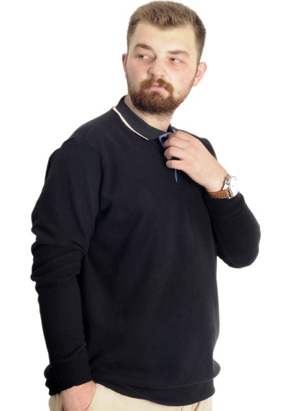 Büyük Beden Erkek Sweat Polo Selanik Mode 23448 Siyah