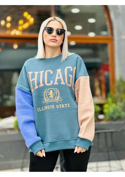 Chicago Baskılı Kadın Sweatshirt Çok Renkli