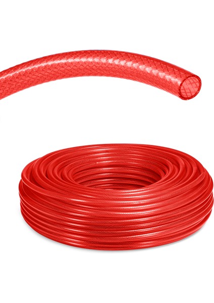 Pvc Şeffaf Örgülü Hortum Kırmızı Renk 5/8 ( Iç Çap 16 Mm) 100 Metre
