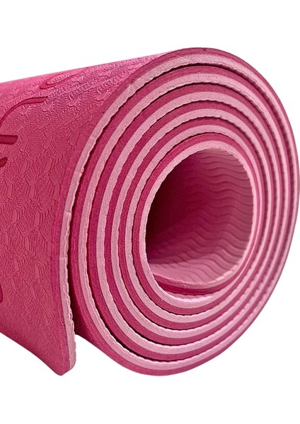 Çift Taraflı 6mm TPE Kaydırmaz Yoga Matı Pilates Minderi Pembe183 X 63 cm