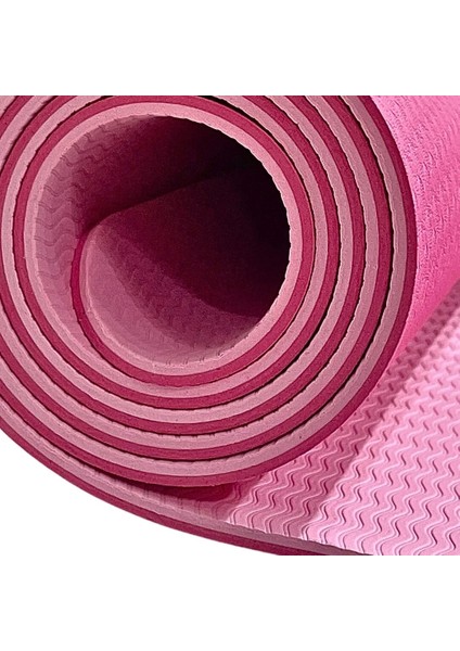 Çift Taraflı 6mm TPE Kaydırmaz Yoga Matı Pilates Minderi Pembe183 X 63 cm