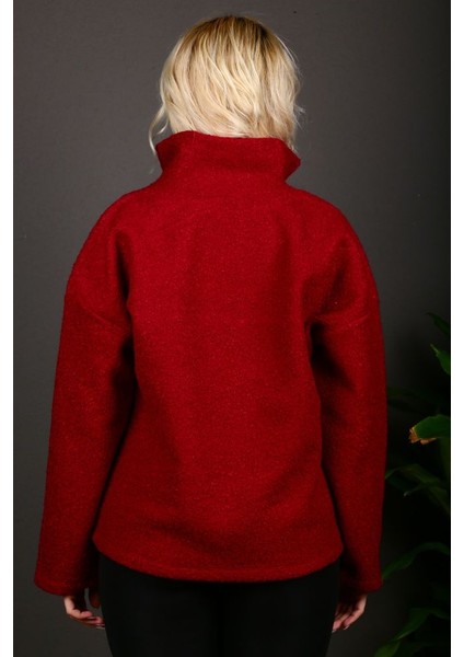 Yarım Fermuarlı Kadın Sweatshirt Kıvırcık Kumaş modelleri