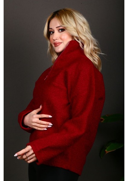 Yarım Fermuarlı Kadın Sweatshirt Kıvırcık Kumaş fırsatları