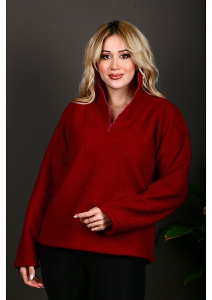 Yarım Fermuarlı Kadın Sweatshirt Kıvırcık Kumaş indirimleri
