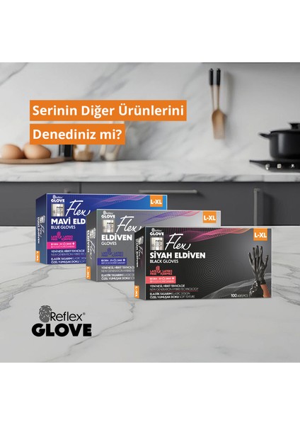 Flex Eldiven Tek Kullanımlık Pudrasız Siyah L - XL Beden Eldiven 4 x 100'lü