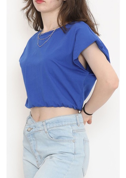 Beli Lastikli Crop Tişört Saks - 16552.1567.