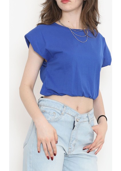 Beli Lastikli Crop Tişört Saks - 16552.1567.