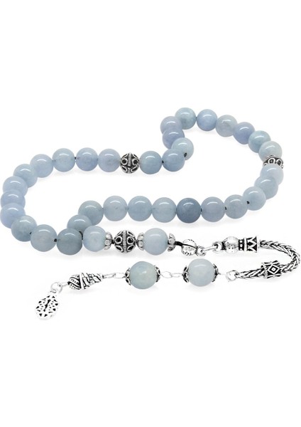 925 Ayar Gümüş Püsküllü Küre Kesim Aquamarin Doğaltaş Tesbih modelleri