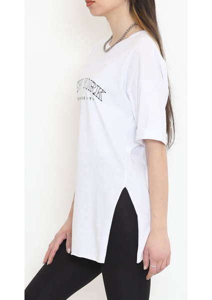 Baskılı Duble Kol T-Shirt Beyaz - 16560.1567.