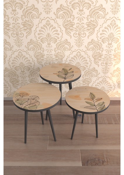 Dark Leaf Design Desenli Zigon Sehpa
