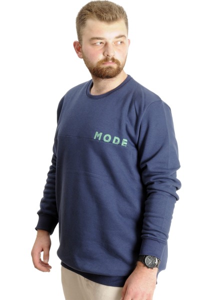 Büyük Erkek Sweatshirt Bisiklet Yaka Mode 23529 Indigo