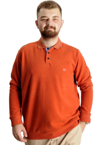 Büyük Beden Erkek Sweat Polo Selanik Nakışlı 20440 Tarçın