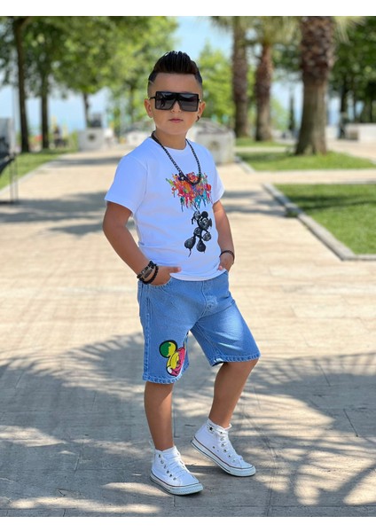 Erkek Beyaz T-Shirt Kot Şort fırsatları