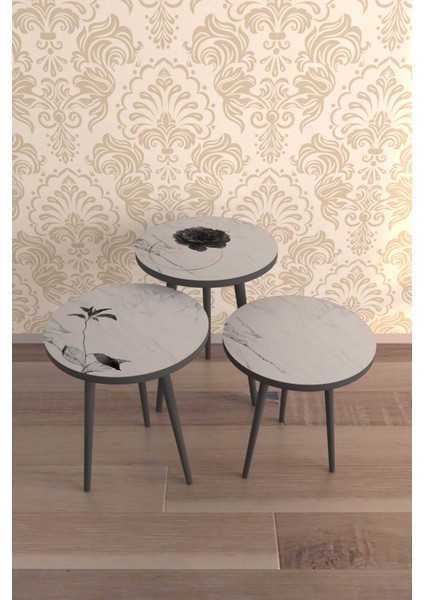 White Marble Design Desenli Zigon Sehpa