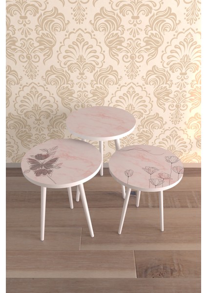 Pink Marble Design Desenli Zigon Sehpa