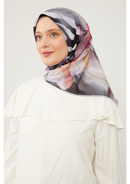 Soft Pamuk Eşarp - 90051-01 Gri Mor