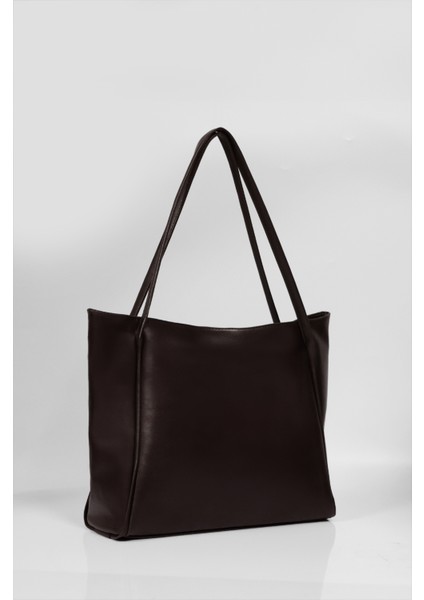 Kadın Kahverengi Fermuarlı Shopper Çanta
