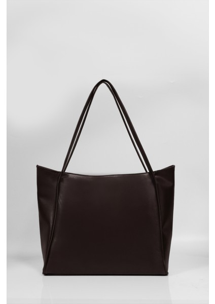 Kadın Kahverengi Fermuarlı Shopper Çanta