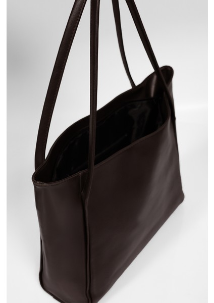 Kadın Kahverengi Fermuarlı Shopper Çanta