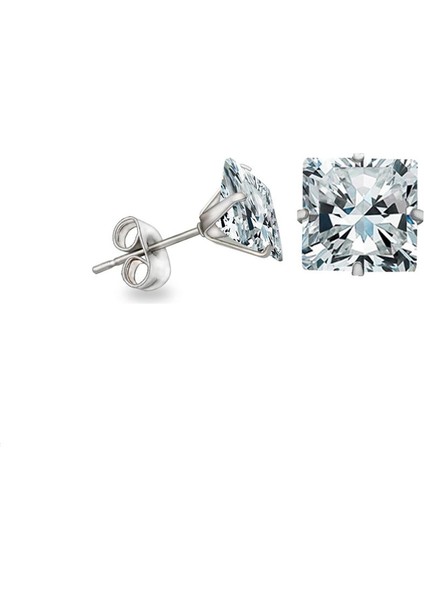 Gümüş 3 mm. Kare , Tek Taş Zirkon Küpe y95-3