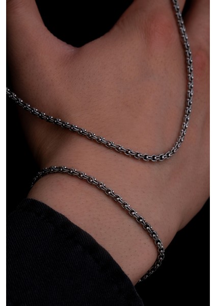 Erkek Gümüş Kolye Bileklik Set - 3mm Arnavut Zinciri Gümüş Kolye Bileklik Set