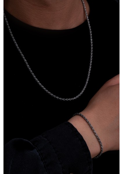 Erkek Gümüş Kolye Bileklik Set - 3mm Arnavut Zinciri Gümüş Kolye Bileklik Set fiyatları