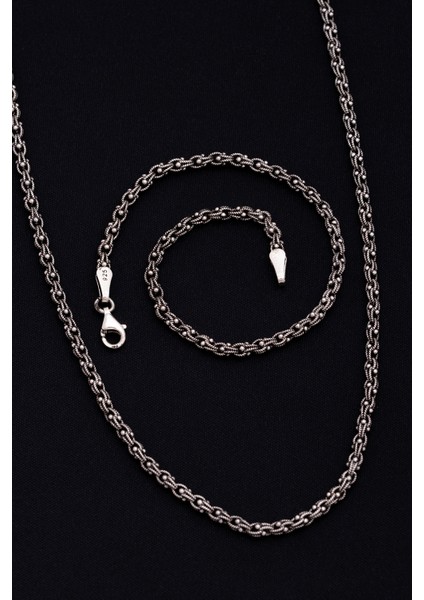 Erkek Gümüş Kolye Bileklik Set - 3mm Arnavut Zinciri Gümüş Kolye Bileklik Set modelleri