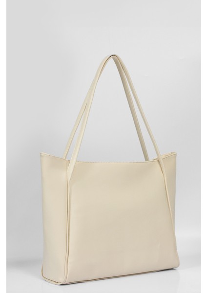 Kadın Krem Fermuarlı Shopper Çanta