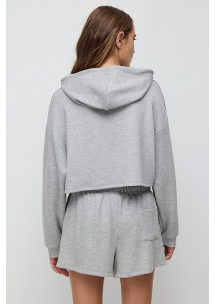 Yumuşak Dokulu Soft Touch Kapüşonlu Crop Sweatshirt