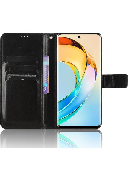 Honor X50 Çılgın At Dokusu Deri Telefon Standı Kasa Çırpma Önleyici Cep Telefonu Kabuğu Cüzdan Kapağı (Yurt Dışından)