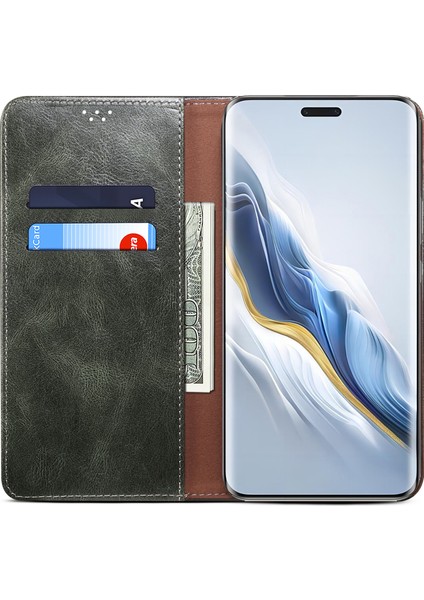 Honor Magic6 5g Pu Deri Cüzdan Telefon Kapağı Ağdalı Çılgın At Dokusu (Yurt Dışından)