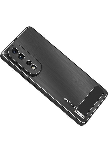 Honor 80 5g Tpu Çerçeve Alüminyum Alaşım Geri Fırçalanmış Cep Telefonu Kapağı Için Telefon Kickstand Case (Yurt Dışından)