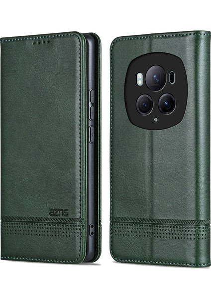 Honor Magic6 Pro 5g Manyetik Sığır Derisi Doku Deri Telefon Standı Kapağı (Yurt Dışından)