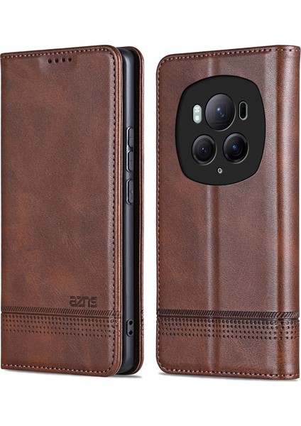 Honor Magic6 Pro 5g Manyetik Sığır Derisi Doku Deri Telefon Standı Kapağı (Yurt Dışından)