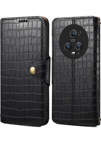 Honor Magic5 Pro Deri Timsah Doku Standı Cep Telefonu Kapağı (Yurt Dışından)