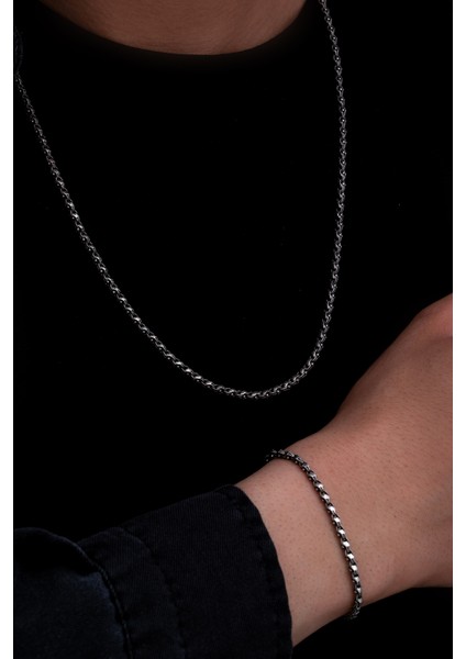 Erkek Gümüş Kolye Bileklik Set - 3mm Pullu Arnavut Zinciri Gümüş Kolye Bileklik Set fiyatları