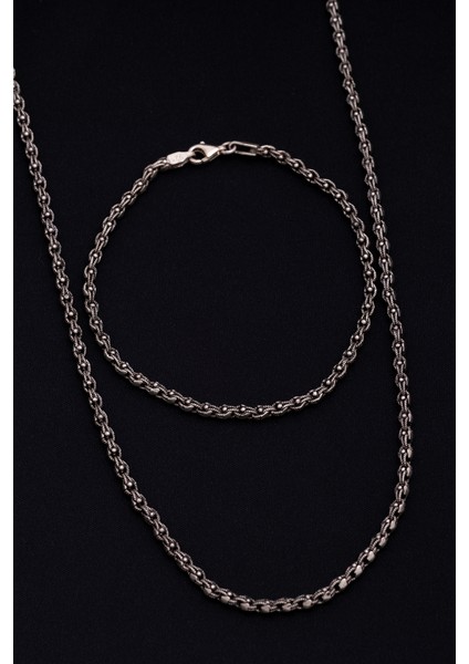 Erkek Gümüş Kolye Bileklik Set - 3mm Pullu Arnavut Zinciri Gümüş Kolye Bileklik Set modelleri