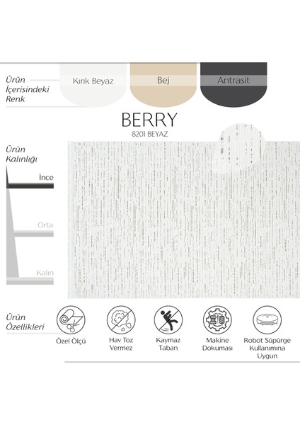 Berry 8201 Beyaz Halı Oturma Odası Halısı Kaymaz Taban Halı Kesme Halı Yolluk Ince Halı Kilim fiyatları