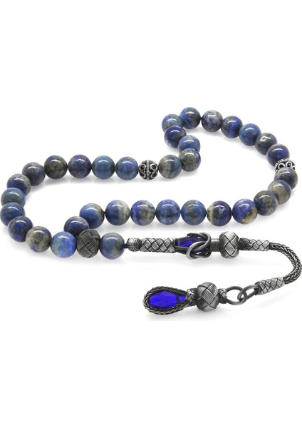 1000 Ayar Gümüş Kazaz Püsküllü Küre Kesim Lapis Doğaltaş Tesbih