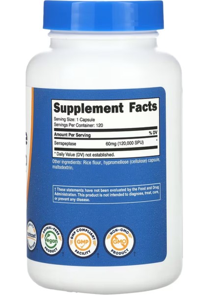 Serrapeptase 120 000 Spu 120 Capsules - Vegetarian 3536 fiyatları
