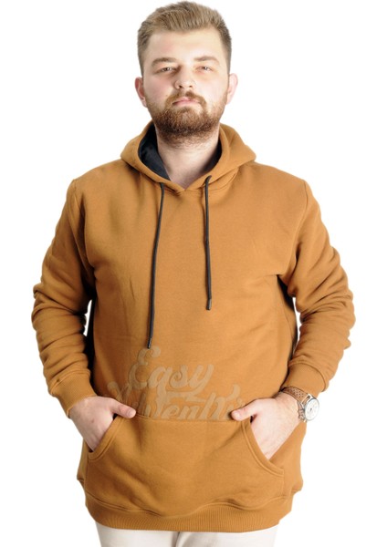 Büyük Beden Erkek Sweat Kanguru Cep Easy Adventure 23527 Camel
