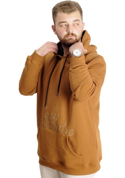 Büyük Beden Erkek Sweat Kanguru Cep Easy Adventure 23527 Camel