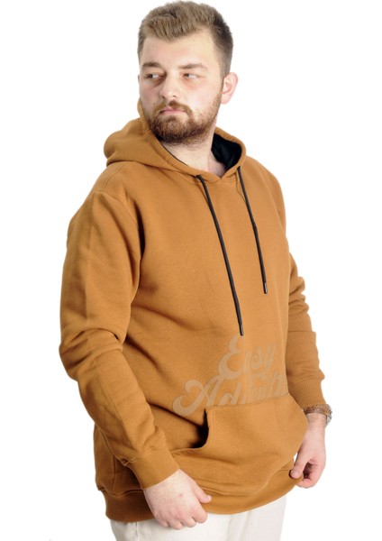 Büyük Beden Erkek Sweat Kanguru Cep Easy Adventure 23527 Camel