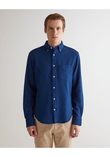 Erkek Lacivert Regular Fit Düğmeli Yaka Gömlek 3240043.989
