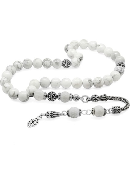 925 Ayar Gümüş Püsküllü Küre Kesim Havlit Doğaltaş Tesbih